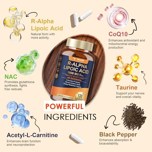 (2 paquetes) R Ácido alfa lipoico 600 mg – Suplemento ALA Cápsulas para suplemento de apoyo neuropatía antioxidante, salud nerviosa, desintoxicación hepática, metabolismo y energía celular