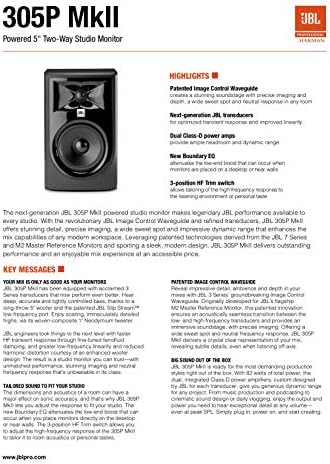 2  JBL 305P MkII 5 2 Way Active Powered Studio Reference Monitors Speakers