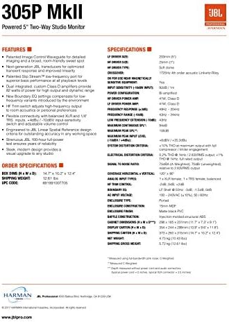 2  JBL 305P MkII 5 2 Way Active Powered Studio Reference Monitors Speakers