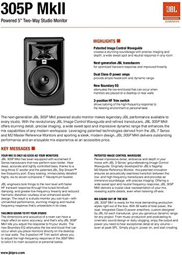  2  JBL 305P MkII 5 2 Way Active Powered Studio Reference Monitors Speakers