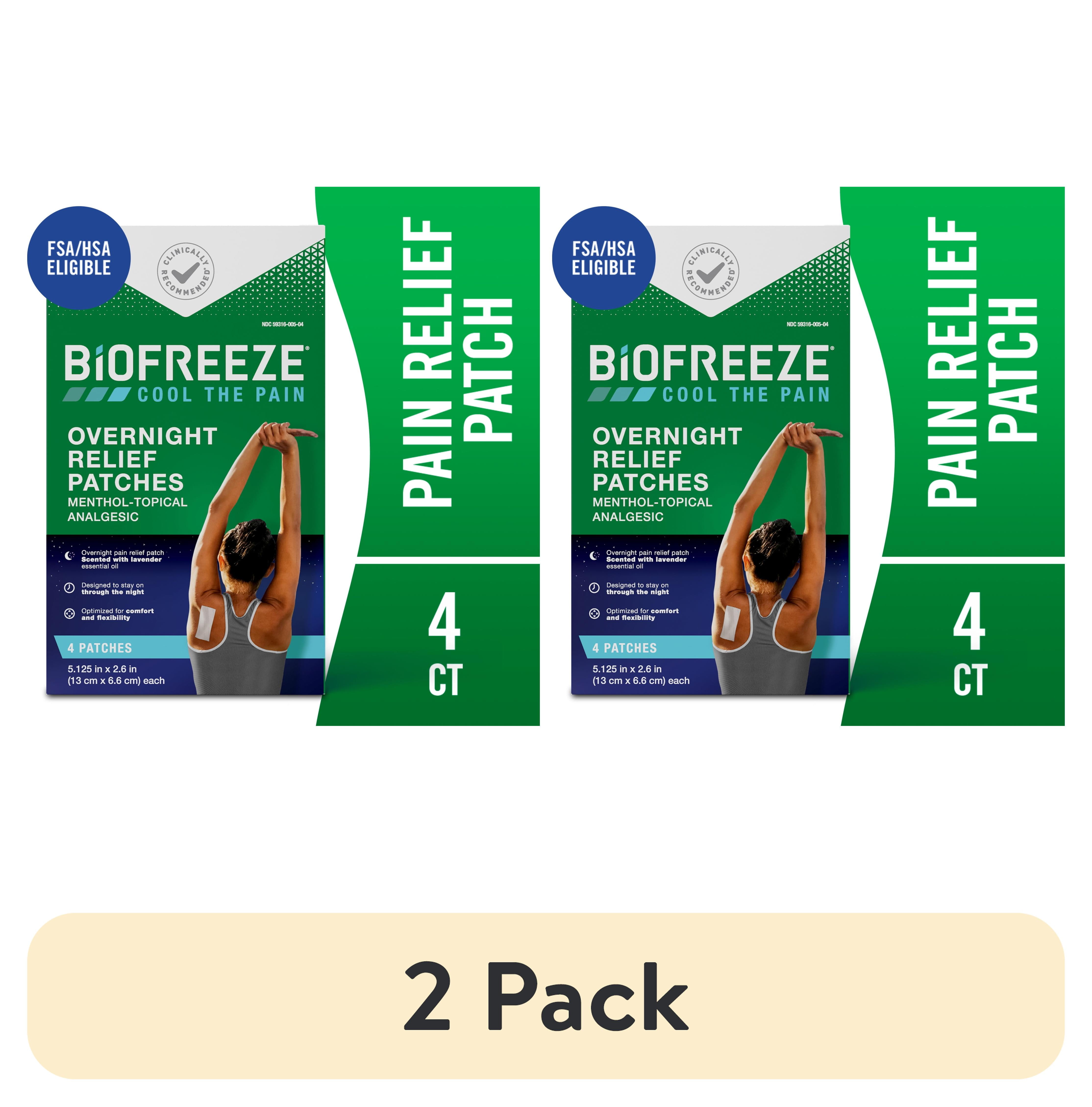 2 pack  Biofreeze Overnight Pain Relief Patches  Back Knee Muscle Joint Arthritis Pain Relievers  4 Count