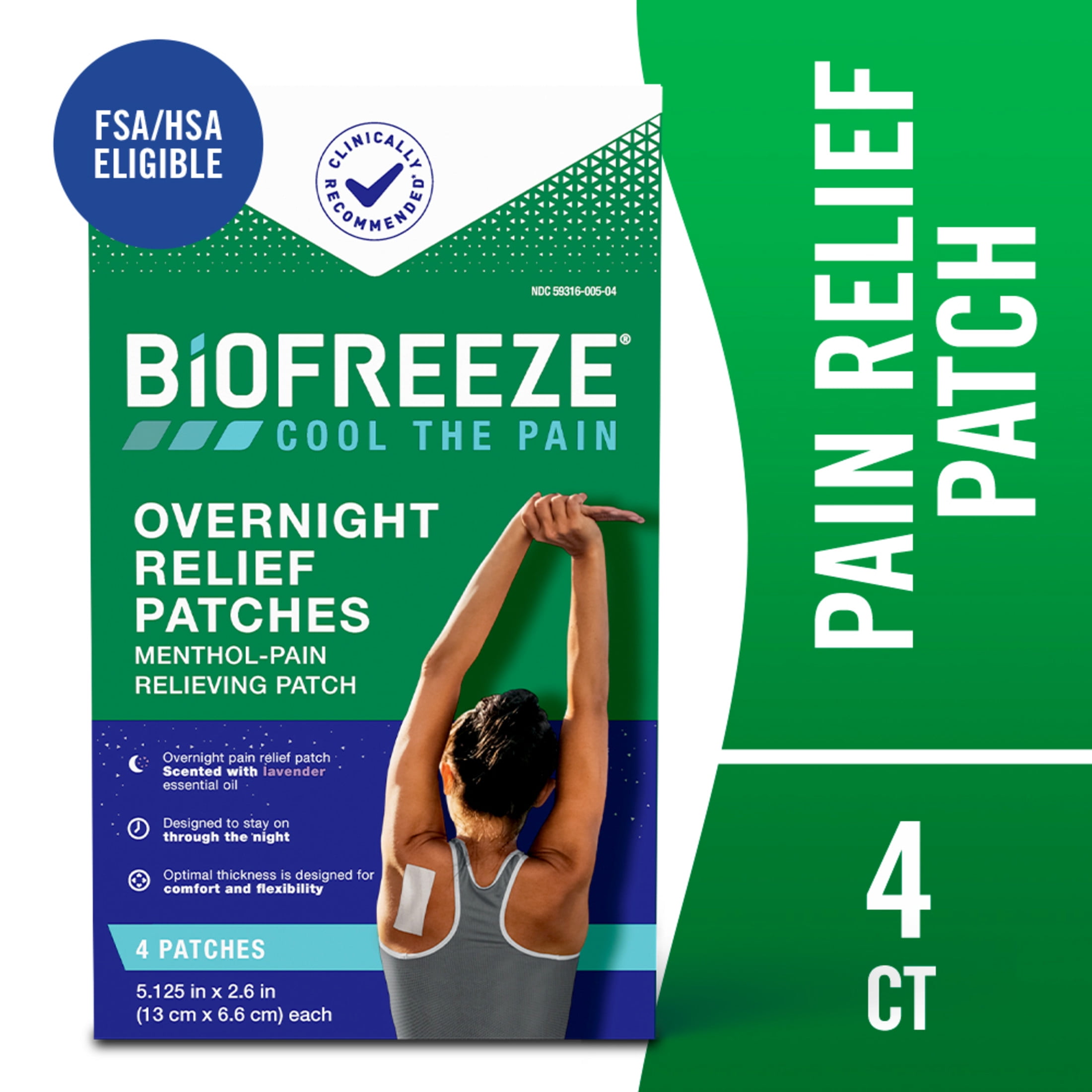 2 pack  Biofreeze Overnight Pain Relief Patches  Back Knee Muscle Joint Arthritis Pain Relievers  4 Count