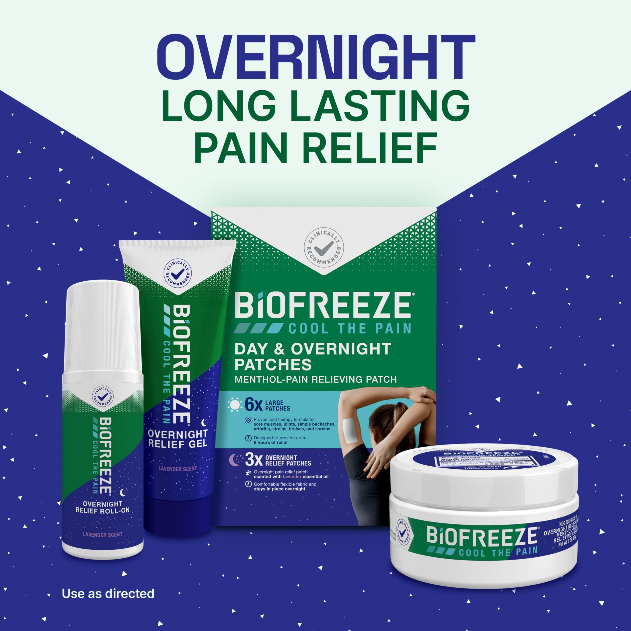 2 pack  Biofreeze Overnight Pain Relief Patches  Back Knee Muscle Joint Arthritis Pain Relievers  4 Count