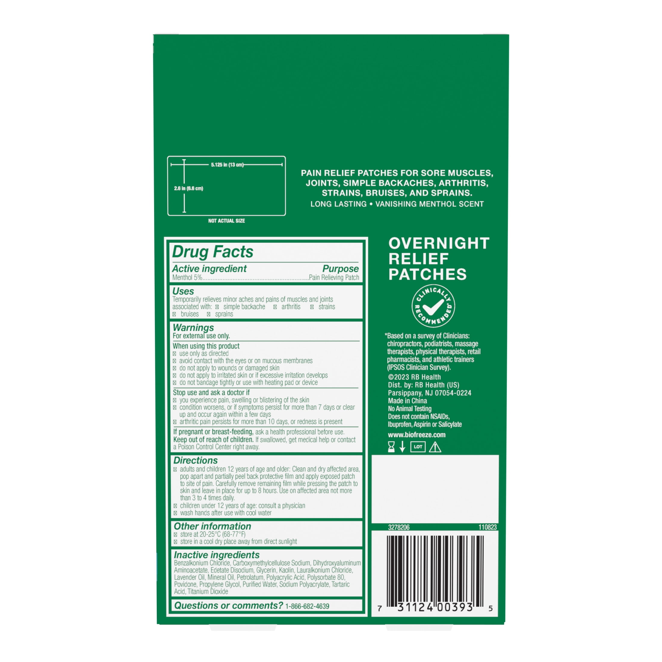 2 pack  Biofreeze Overnight Pain Relief Patches  Back Knee Muscle Joint Arthritis Pain Relievers  4 Count