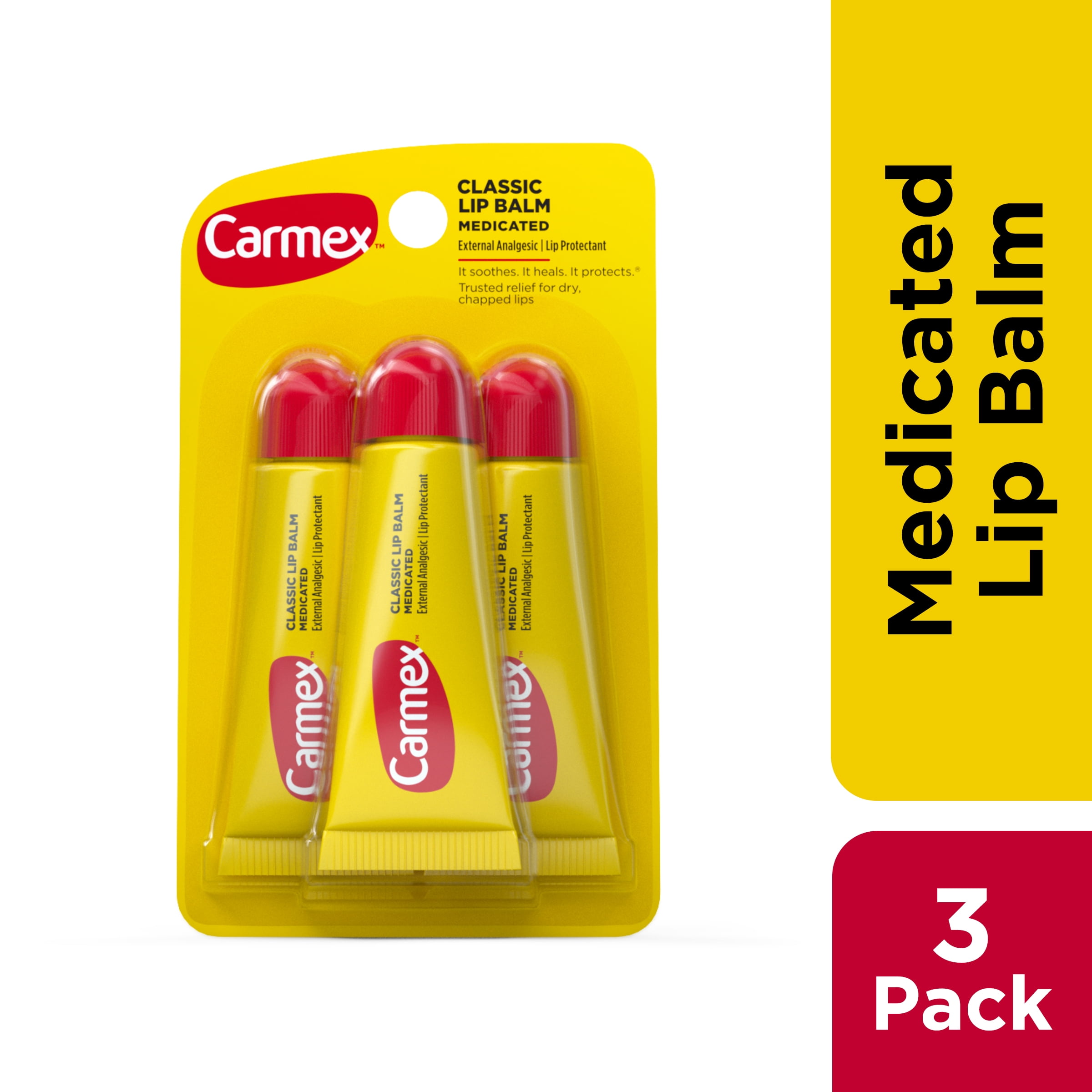(Paquete de 3) Tubos de Bálsamo Lip Medicados Clásicos Carmex, Humectante Lip, 3 Unidades (1 Paquete de 3)