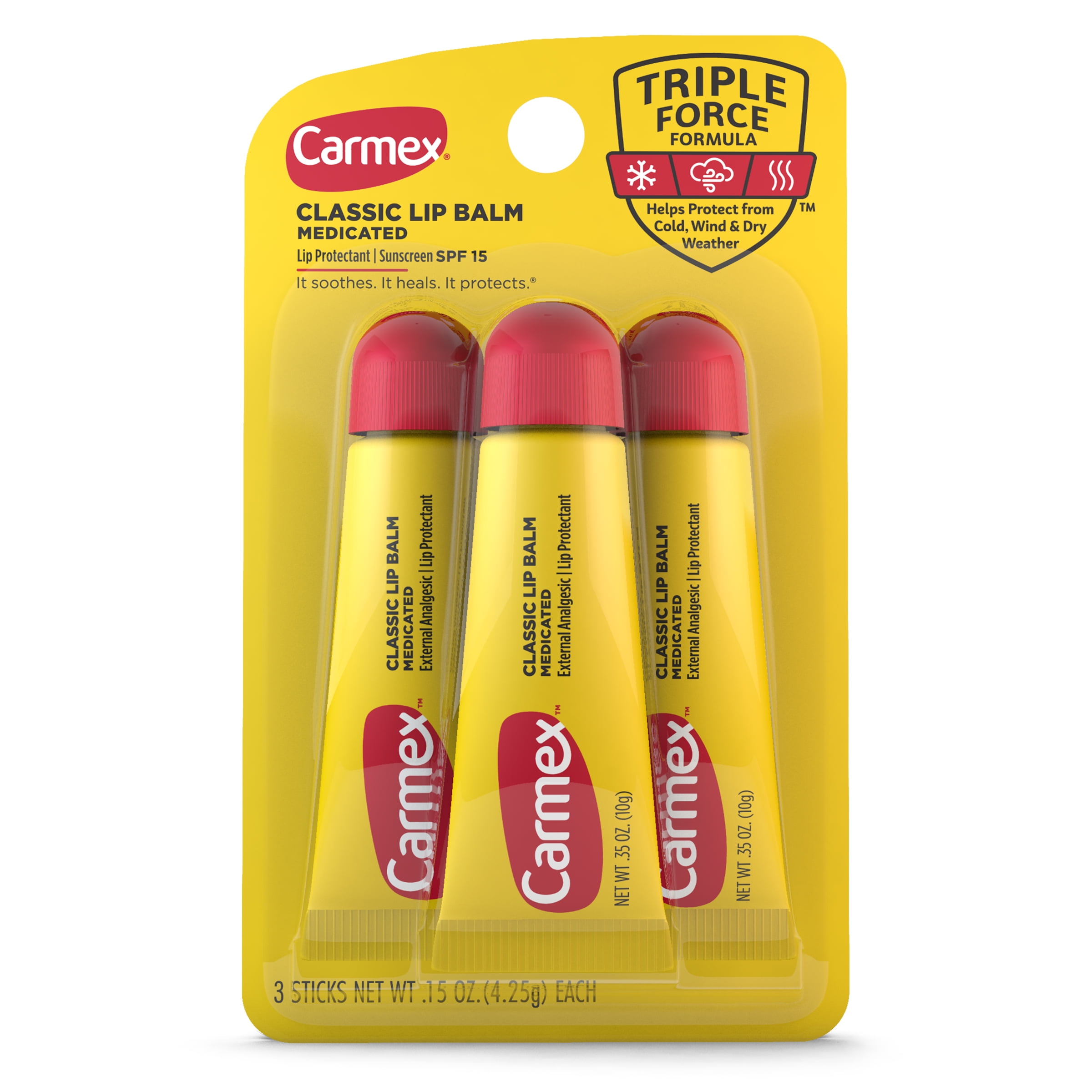 (Paquete de 3) Tubos de Bálsamo Lip Medicados Clásicos Carmex, Humectante Lip, 3 Unidades (1 Paquete de 3)
