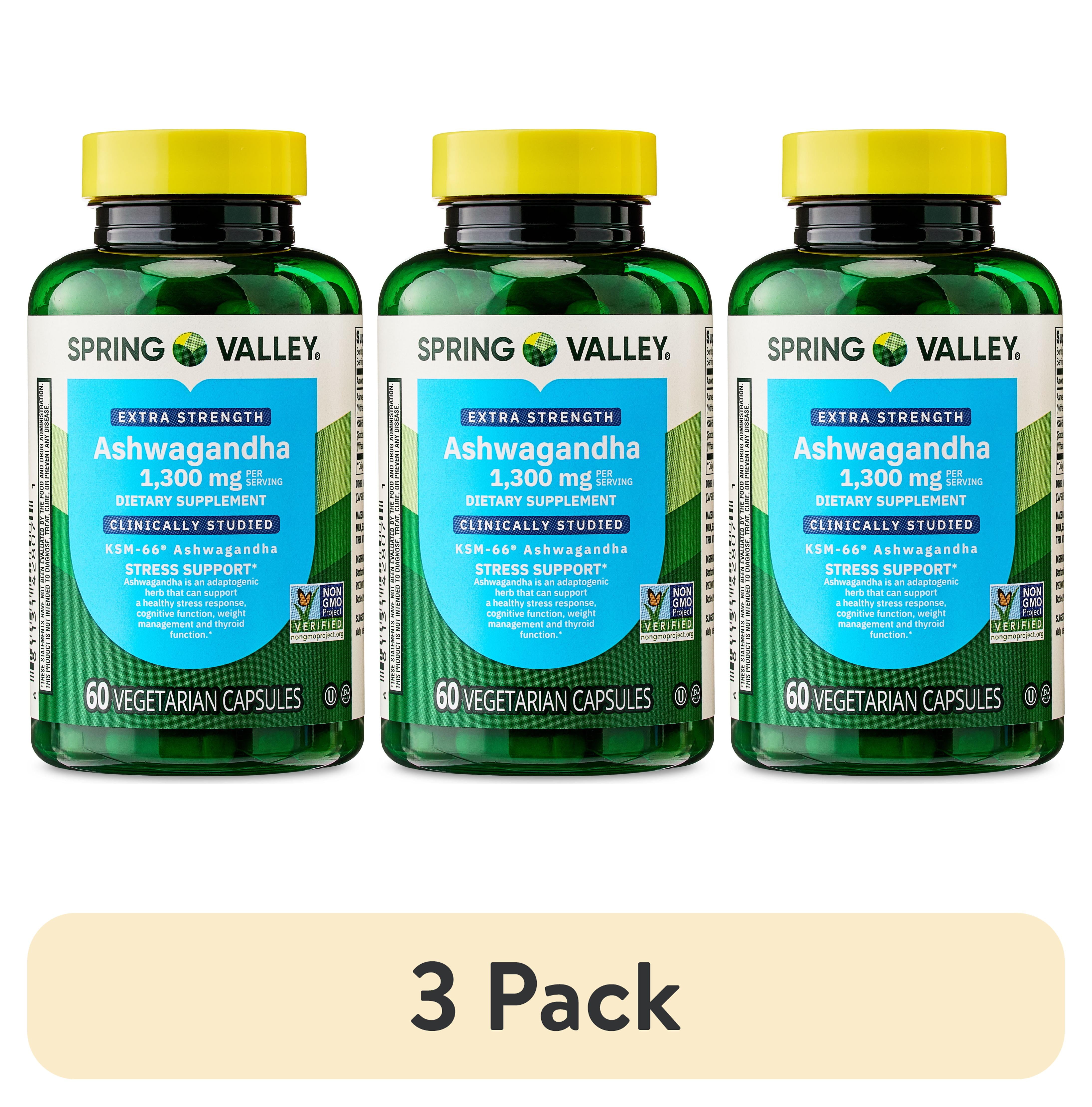 3 pack  Spring Valley Extra Strength Ashwagandha Dietary Supplement  1300 mg  60 Vegetarian Capsules