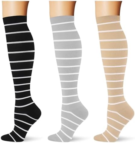  3 pairs  Compression Socks 20 30 mmHg Long Knee High Socks for Women Men Support Athletic Travel Daily Wear