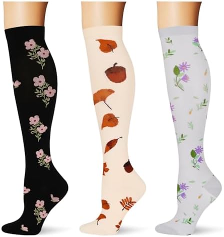  3 pairs  Compression Socks 20 30 mmHg Long Knee High Socks for Women Men Support Athletic Travel Daily Wear