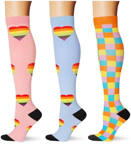  3 pairs  Compression Socks 20 30 mmHg Long Knee High Socks for Women Men Support Athletic Travel Daily Wear