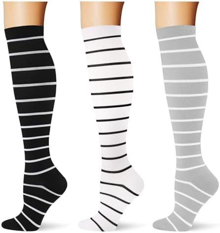  3 pairs  Compression Socks 20 30 mmHg Long Knee High Socks for Women Men Support Athletic Travel Daily Wear