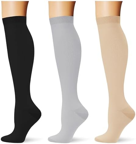  3 pairs  Compression Socks 20 30 mmHg Long Knee High Socks for Women Men Support Athletic Travel Daily Wear