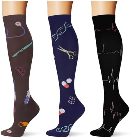  3 pairs  Compression Socks 20 30 mmHg Long Knee High Socks for Women Men Support Athletic Travel Daily Wear