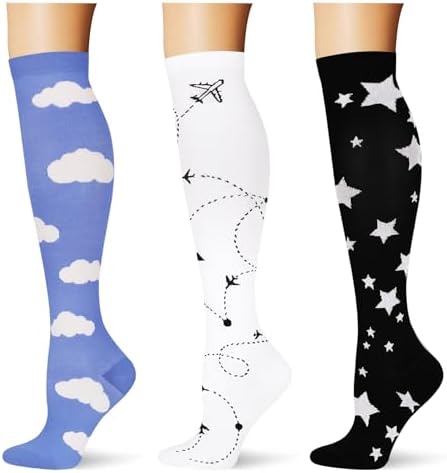 3 pairs  Compression Socks 20 30 mmHg Long Knee High Socks for Women Men Support Athletic Travel Daily Wear