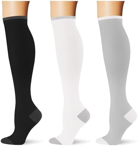  3 pairs  Compression Socks 20 30 mmHg Long Knee High Socks for Women Men Support Athletic Travel Daily Wear