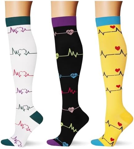  3 pairs  Compression Socks 20 30 mmHg Long Knee High Socks for Women Men Support Athletic Travel Daily Wear