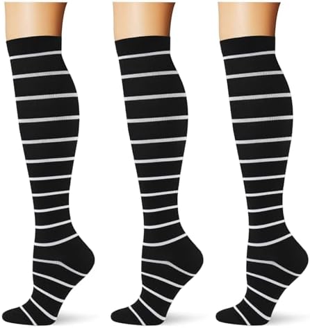  3 pairs  Compression Socks 20 30 mmHg Long Knee High Socks for Women Men Support Athletic Travel Daily Wear