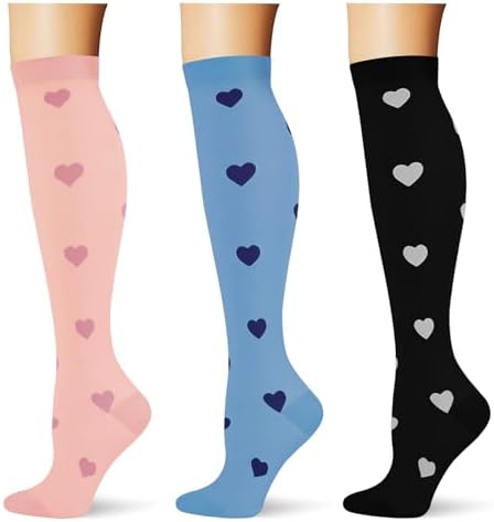  3 pairs  Compression Socks 20 30 mmHg Long Knee High Socks for Women Men Support Athletic Travel Daily Wear