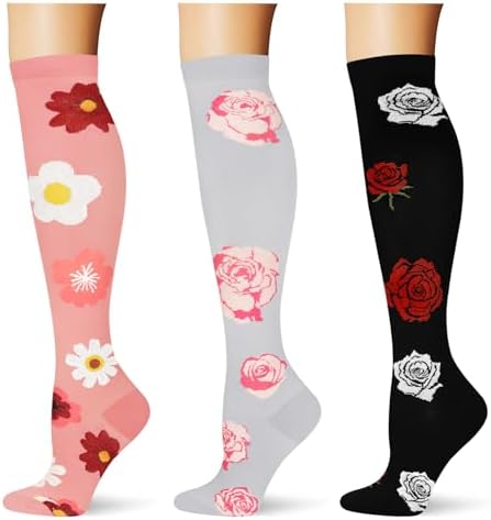  3 pairs  Compression Socks 20 30 mmHg Long Knee High Socks for Women Men Support Athletic Travel Daily Wear