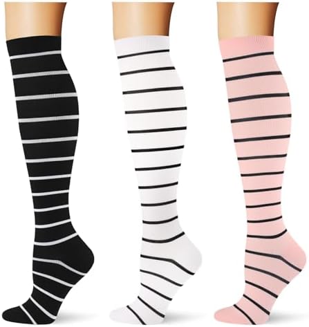  3 pairs  Compression Socks 20 30 mmHg Long Knee High Socks for Women Men Support Athletic Travel Daily Wear