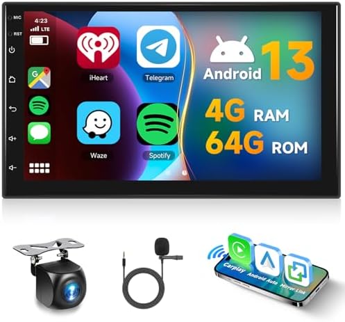 4G 64G  Android Car Radio 7 Inch Double Din with Wireless Carplay & Android Auto  Hodozzy Touch Screen Car Radio GPS Navigation WiFi Bluetooth FM/RDS Radio EQ/USB/SWC AHD Backup Camera