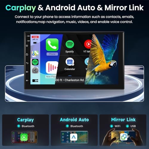 4G 64G  Android Car Radio 7 Inch Double Din with Wireless Carplay & Android Auto  Hodozzy Touch Screen Car Radio GPS Navigation WiFi Bluetooth FM/RDS Radio EQ/USB/SWC AHD Backup Camera