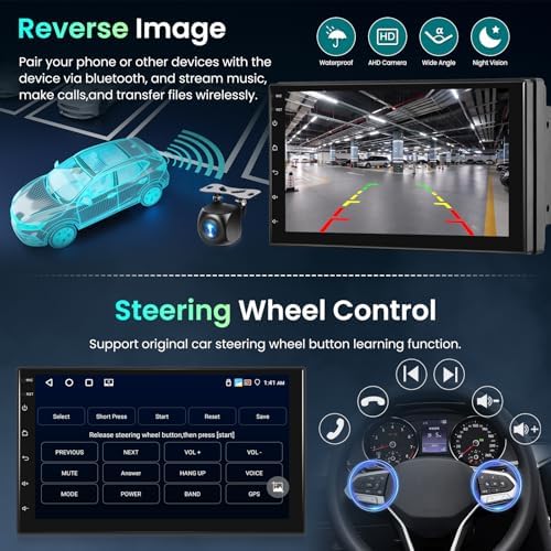 4G 64G  Android Car Radio 7 Inch Double Din with Wireless Carplay & Android Auto  Hodozzy Touch Screen Car Radio GPS Navigation WiFi Bluetooth FM/RDS Radio EQ/USB/SWC AHD Backup Camera