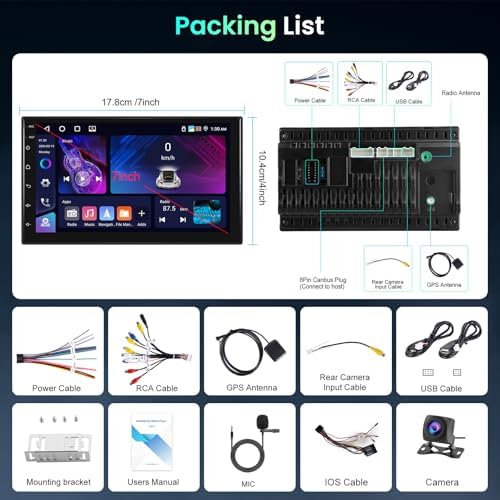 4G 64G  Android Car Radio 7 Inch Double Din with Wireless Carplay & Android Auto  Hodozzy Touch Screen Car Radio GPS Navigation WiFi Bluetooth FM/RDS Radio EQ/USB/SWC AHD Backup Camera