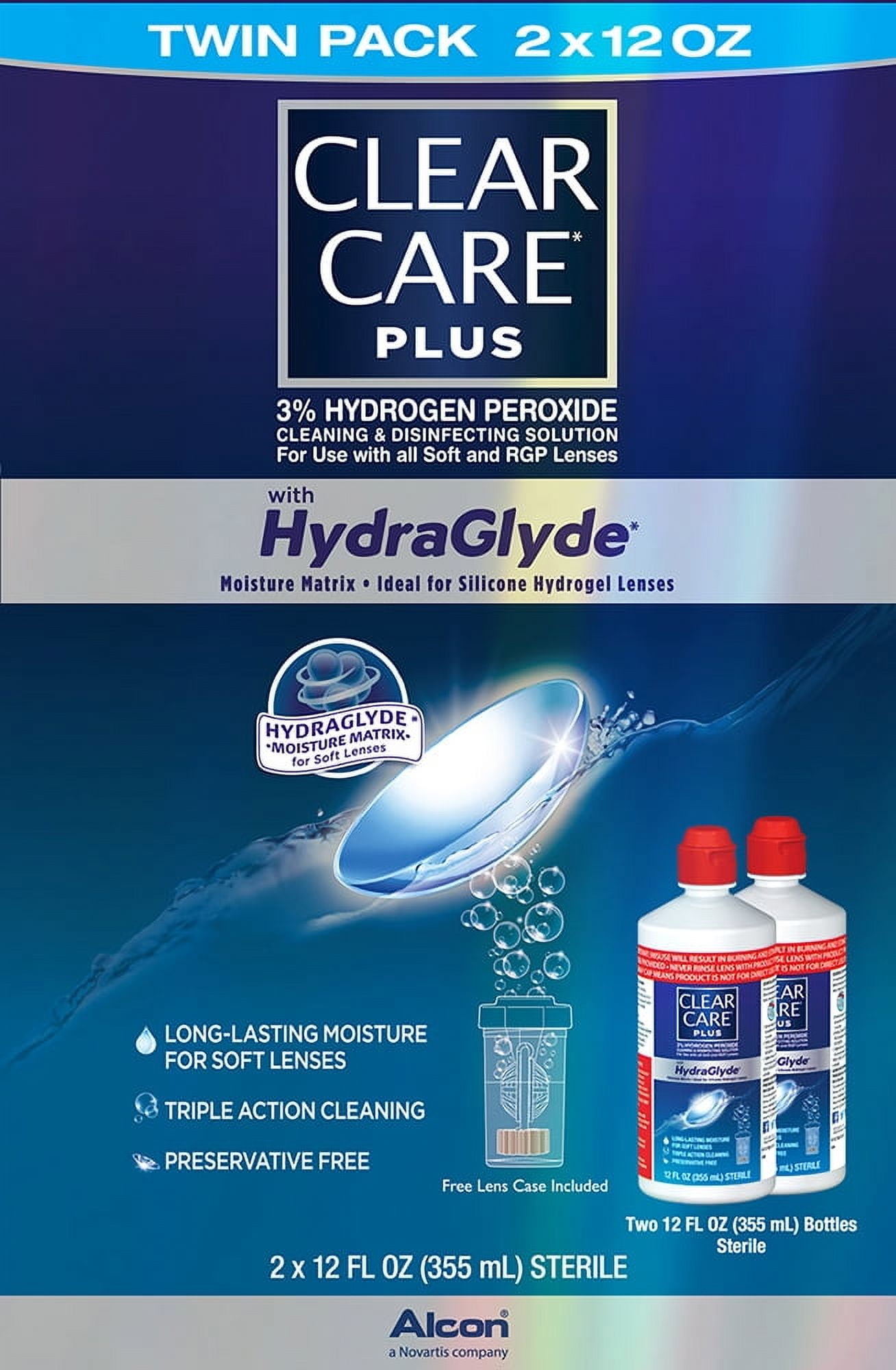  4 pack  Clear Care Plus Contact Lens Cleaning Liquid Solution for Daily Use  Two 12 oz per Pack