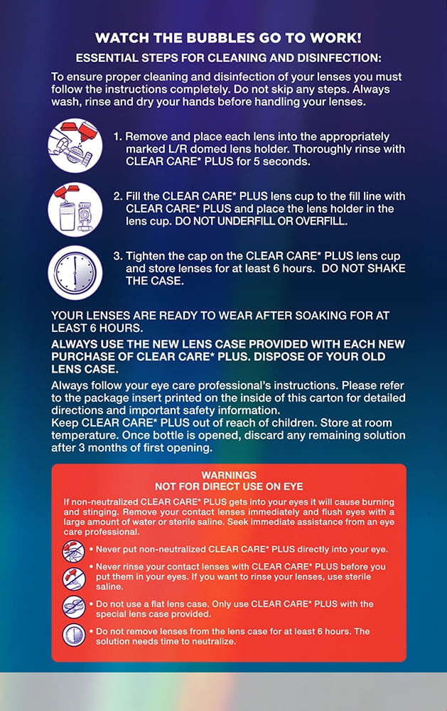 (Paquete de 4) Clear Care Plus Solución Líquida para Limpieza de Lentes de Contacto para Uso Diario, Dos de 12 oz por Paquete