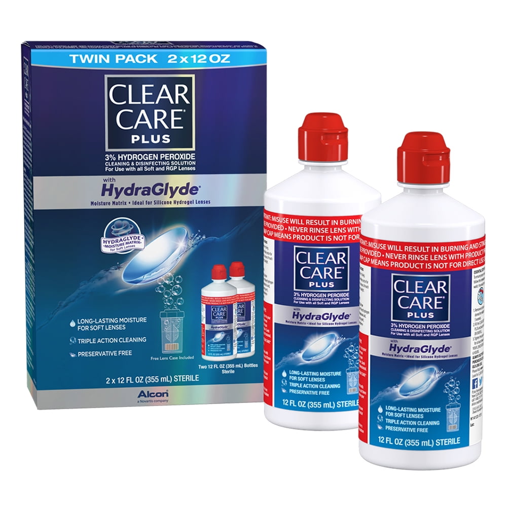 (Paquete de 4) Clear Care Plus Solución Líquida para Limpieza de Lentes de Contacto para Uso Diario, Dos de 12 oz por Paquete