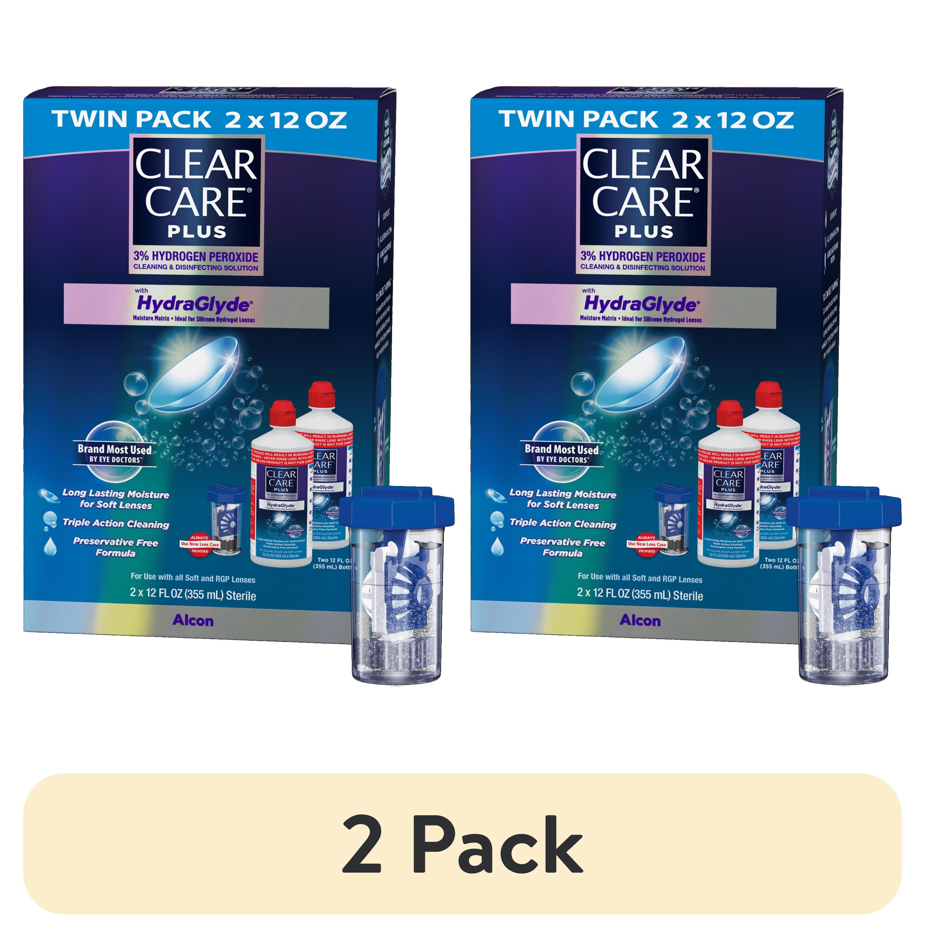 (Paquete de 4) Clear Care Plus Solución Líquida para Limpieza de Lentes de Contacto para Uso Diario, Dos de 12 oz por Paquete