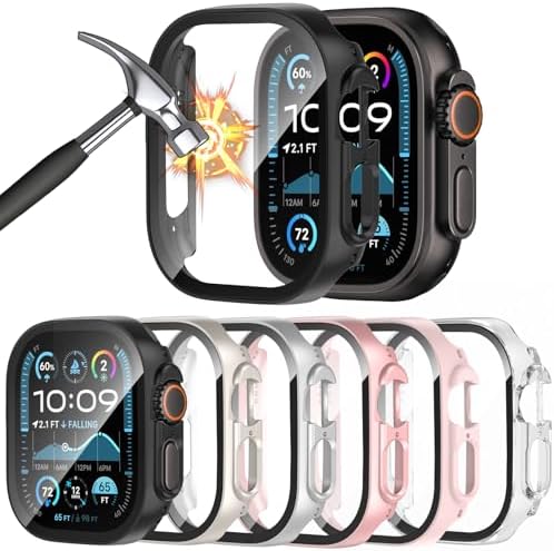  6 Pack  Case for Apple Watch Ultra 3/Ultra 2/Ultra 49mm Screen Protector with Ultra Thin Tempered Glass  Full Coverage Anti Scratch Hard Face Cover for iWatch 49 mm
