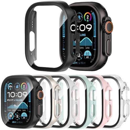  6 Pack  Case for Apple Watch Ultra 3/Ultra 2/Ultra 49mm Screen Protector with Ultra Thin Tempered Glass  Full Coverage Anti Scratch Hard Face Cover for iWatch 49 mm