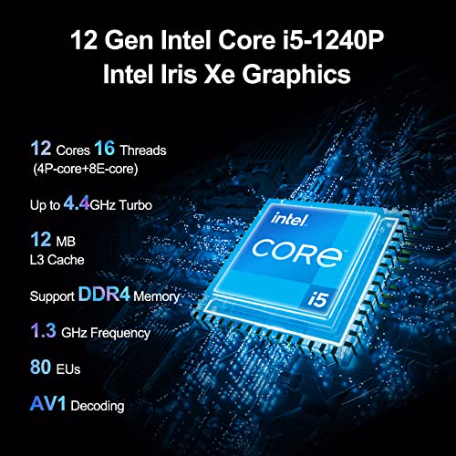 ASUS NUC  Intel NUC 12 Pro Mini Desktop Computer  Intel Core i5 1240P Mini PC 12C/16T  Up to 4 4GHz  16GB DDR4 RAM & 512GB PCIe 4 0 NVMe SSD Iris XE Graphics  WiFi6E/BT5 3/8K/Windows 11 Pro