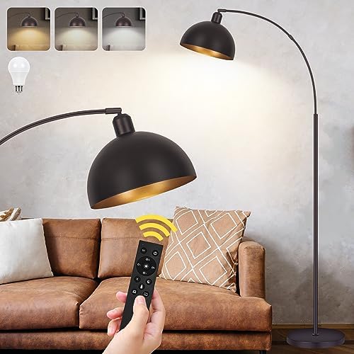  Upgraded Black Arc Floor Lamps for Living Room   Dimmable Arched Floor Lamp with Remote Control & 2700 6000K 9W LED Bulb Included  Modern Arch Standing lamp  Industrial Tall Lamp for Bedroom Reading