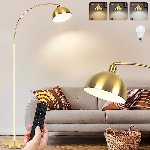  Upgraded Black Arc Floor Lamps for Living Room   Dimmable Arched Floor Lamp with Remote Control & 2700 6000K 9W LED Bulb Included  Modern Arch Standing lamp  Industrial Tall Lamp for Bedroom Reading