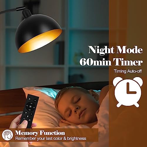  Upgraded Black Arc Floor Lamps for Living Room   Dimmable Arched Floor Lamp with Remote Control & 2700 6000K 9W LED Bulb Included  Modern Arch Standing lamp  Industrial Tall Lamp for Bedroom Reading