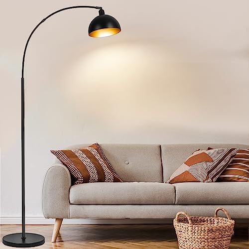  Upgraded Black Arc Floor Lamps for Living Room   Dimmable Arched Floor Lamp with Remote Control & 2700 6000K 9W LED Bulb Included  Modern Arch Standing lamp  Industrial Tall Lamp for Bedroom Reading