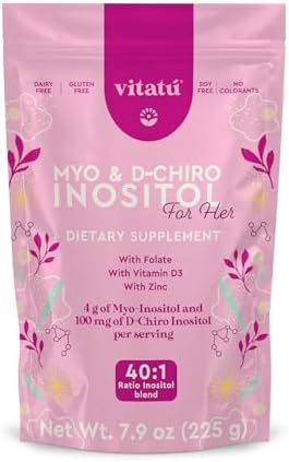   Myo Inositol  4g  & D Chiro Inositol  1g  Ideal Mix 40 1   Duration 45 Days   with Folic Acid   Vitamin D3   Zinc  Powdered Dietary Supplement for Women  225 g 