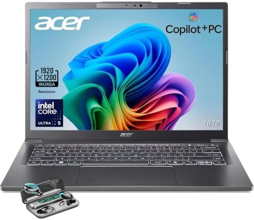 acer Aspire 14 Laptop  14 WUXGA  1920 x 1200  Display  Intel Ultra 5 226V  AI Copilot PC  16GB LPDDR5X RAM  512GB SSD  Windows 11 Home   Gray  TWE Wireless Earbuds