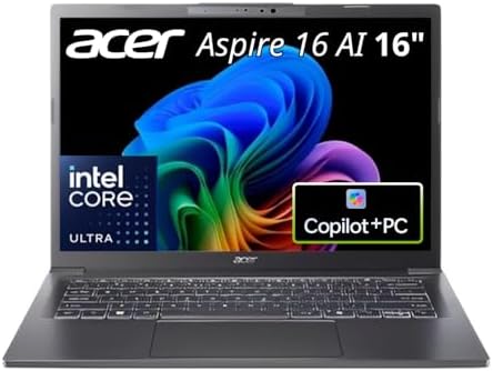 acer Aspire 16 AI Copilot  Laptop 16 WUXGA IPS Touch   Intel Core Ultra 9 288V  Up to 5 1GHz    32GB LPDDR5X 1TB Gen 4 SSD   Intel Arc 140V Graphics WiFi 7 Win 11 Steel Gray   A16 52MT 9520