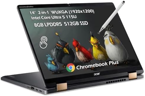 acer Chromebook Plus Spin 714 2 in 1 Laptop with Google AI   14 Full HD IPS Touch   Intel Core Ultra 5 115U   8GB LPDDR5 512GB SSD   Wi Fi6E Backlit KB Chrome OS Steel Gray   w/Stylus Pen  W/GaLiMu