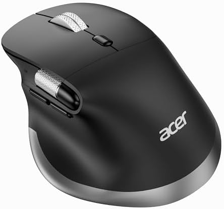 acer Ergonomic Mouse Wireless Rechargeable with Side Scroll  BT5 2 2 4GHz   Bluetooth Computer Mouse for Laptop  Medium to Large Sized Hands  Office USB Mice  8 Buttons  4800 DPI for PC  Desktop
