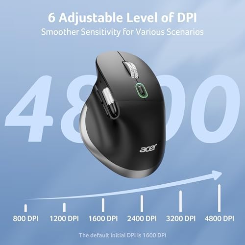 acer Ergonomic Mouse Wireless Rechargeable with Side Scroll  BT5 2 2 4GHz   Bluetooth Computer Mouse for Laptop  Medium to Large Sized Hands  Office USB Mice  8 Buttons  4800 DPI for PC  Desktop