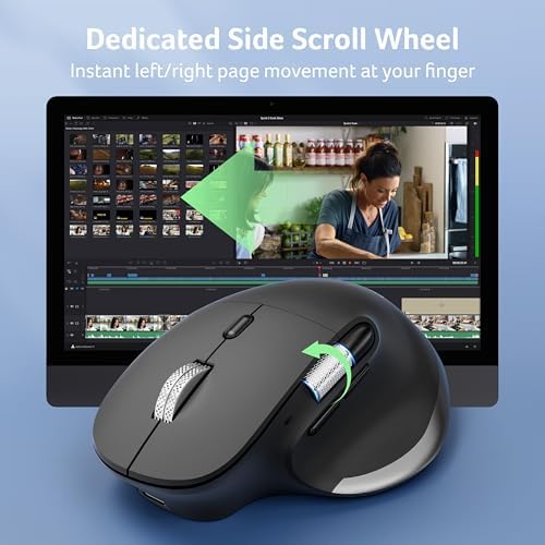 acer Ergonomic Mouse Wireless Rechargeable with Side Scroll  BT5 2 2 4GHz   Bluetooth Computer Mouse for Laptop  Medium to Large Sized Hands  Office USB Mice  8 Buttons  4800 DPI for PC  Desktop