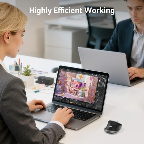 acer Ergonomic Mouse Wireless Rechargeable with Side Scroll  BT5 2 2 4GHz   Bluetooth Computer Mouse for Laptop  Medium to Large Sized Hands  Office USB Mice  8 Buttons  4800 DPI for PC  Desktop