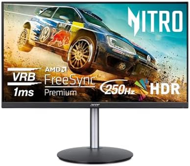 acer Nitro 24 5 Full HD 1920 x 1080 PC Gaming Monitor   AMD FreeSync Premium   Up to 250Hz Refresh   1ms  VRB    ZeroFrame   ErgoStand   1 x Display Port 1 2 & 2 x HDMI 2 0 Ports