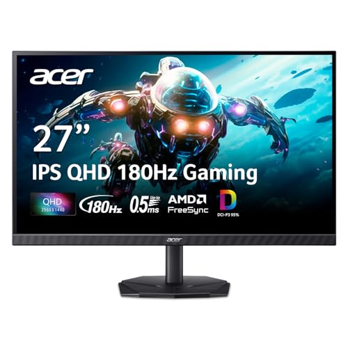 acer Nitro 27 Inch QHD 2560 x 1440 IPS Gaming Monitor   AMD FreeSync   Up to 180Hz Refresh   Up to 0 5ms   DCI P3 95    HDR 10 Support   One Display Port 1 2 & Two HDMI 2 0   KG271U N3bmiipx