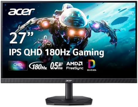acer Nitro 27 Inch QHD 2560 x 1440 IPS Gaming Monitor   AMD FreeSync   Up to 180Hz Refresh   Up to 0 5ms   DCI P3 95    HDR 10 Support   One Display Port 1 2 & Two HDMI 2 0   KG271U N3bmiipx